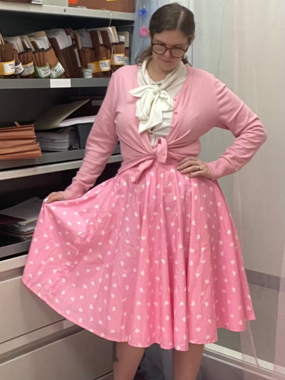 Unique Vintage Magnolia Place Pink Hearts Swing Skirt